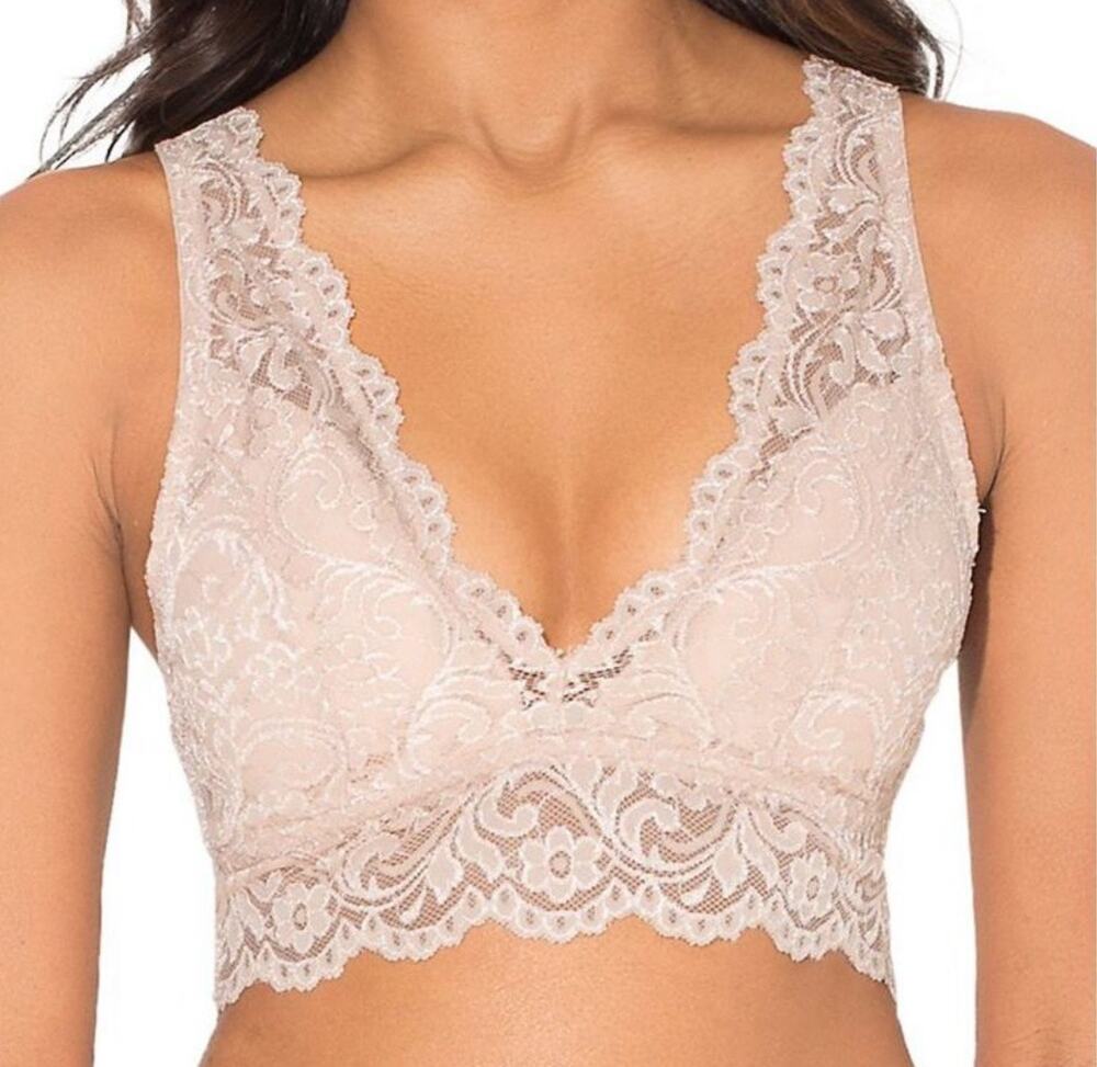 Smart & Sexy Lace Bralette Nude Beige V-Neck Wireless Size S NWT